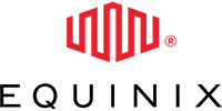 Logo of equinix featuring red vertical lines and the company name in green, with a small red asterisk-like symbol representing partners & certifications.