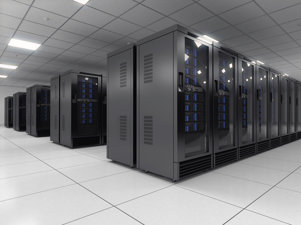 3D rendering of servers in a cloud data center.