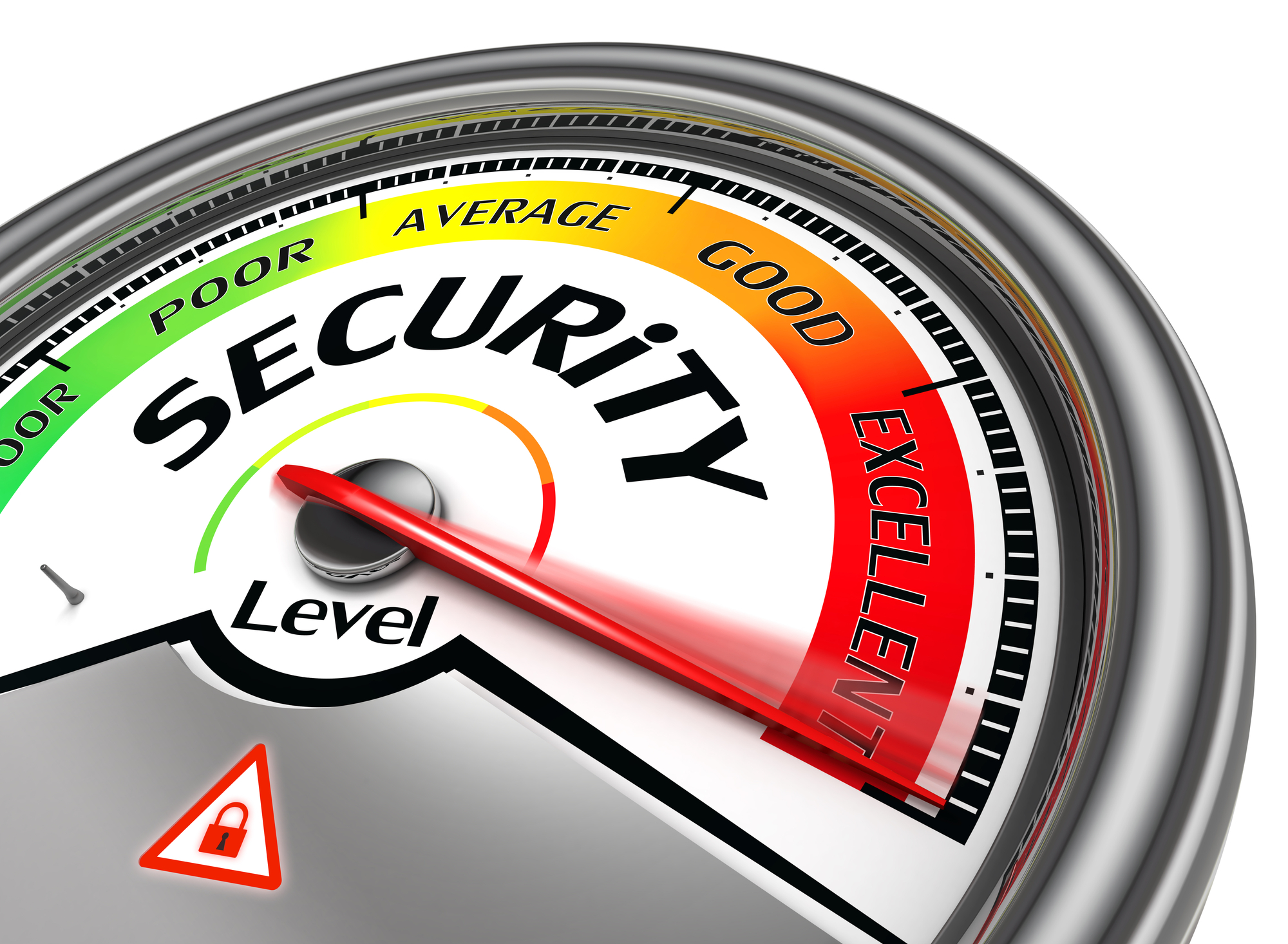 An illustration of a security level conceptual meter indicating high protection, symbolizing what an intrusion detection system does to enhance cybersecurity measures.