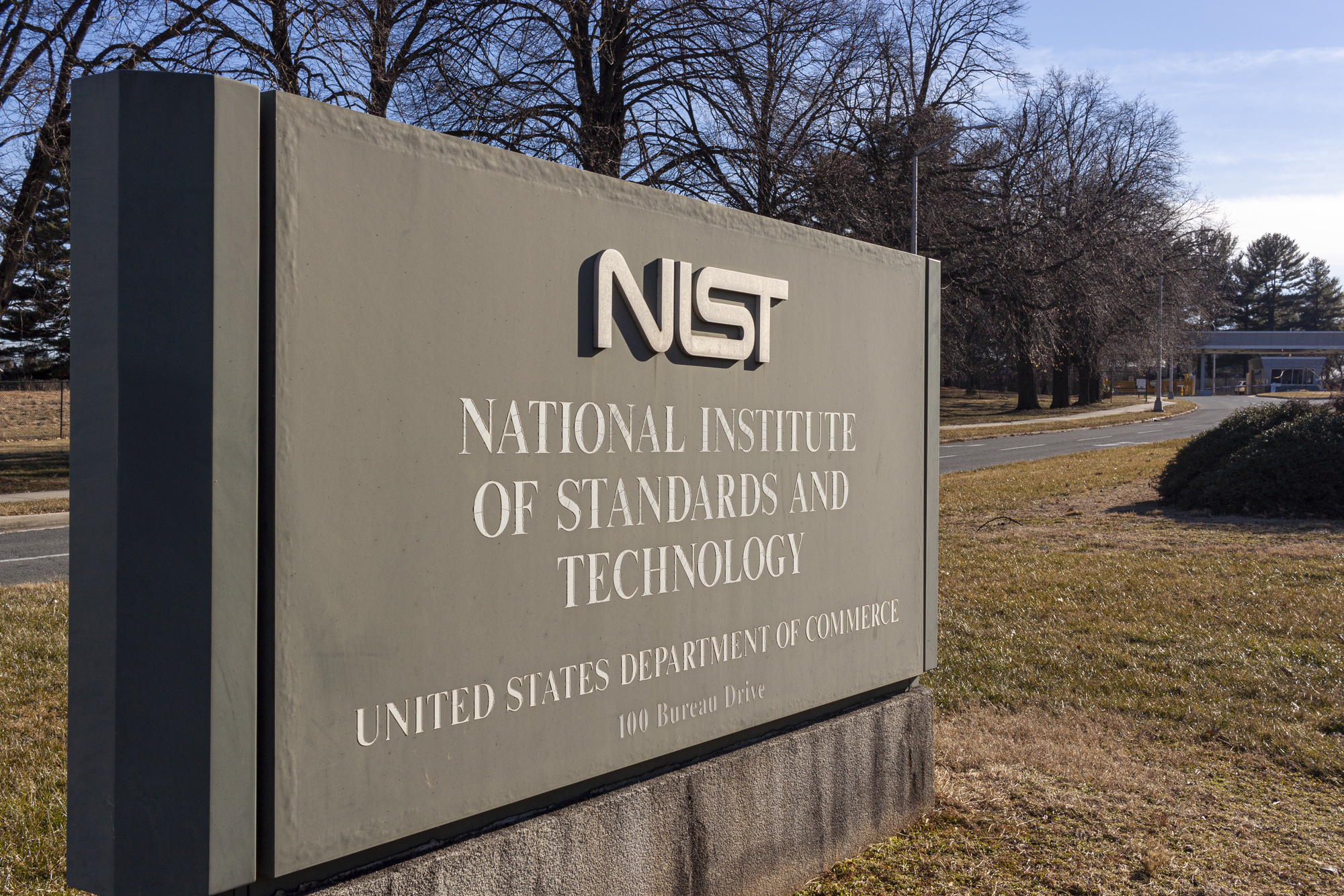 A sign indicating compliance with NIST 800-171 guidelines at the national institute of standards and technology.