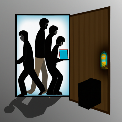 A silhouette of a group of people walking through an open door, representing a seamless transition with IT support.