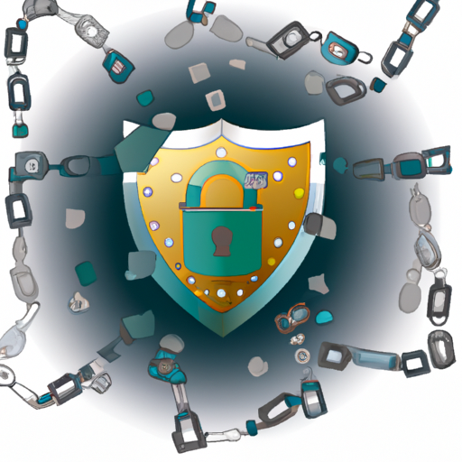 A shield with chains representing cybersecurity solutions and a padlock symbolizing data recovery.