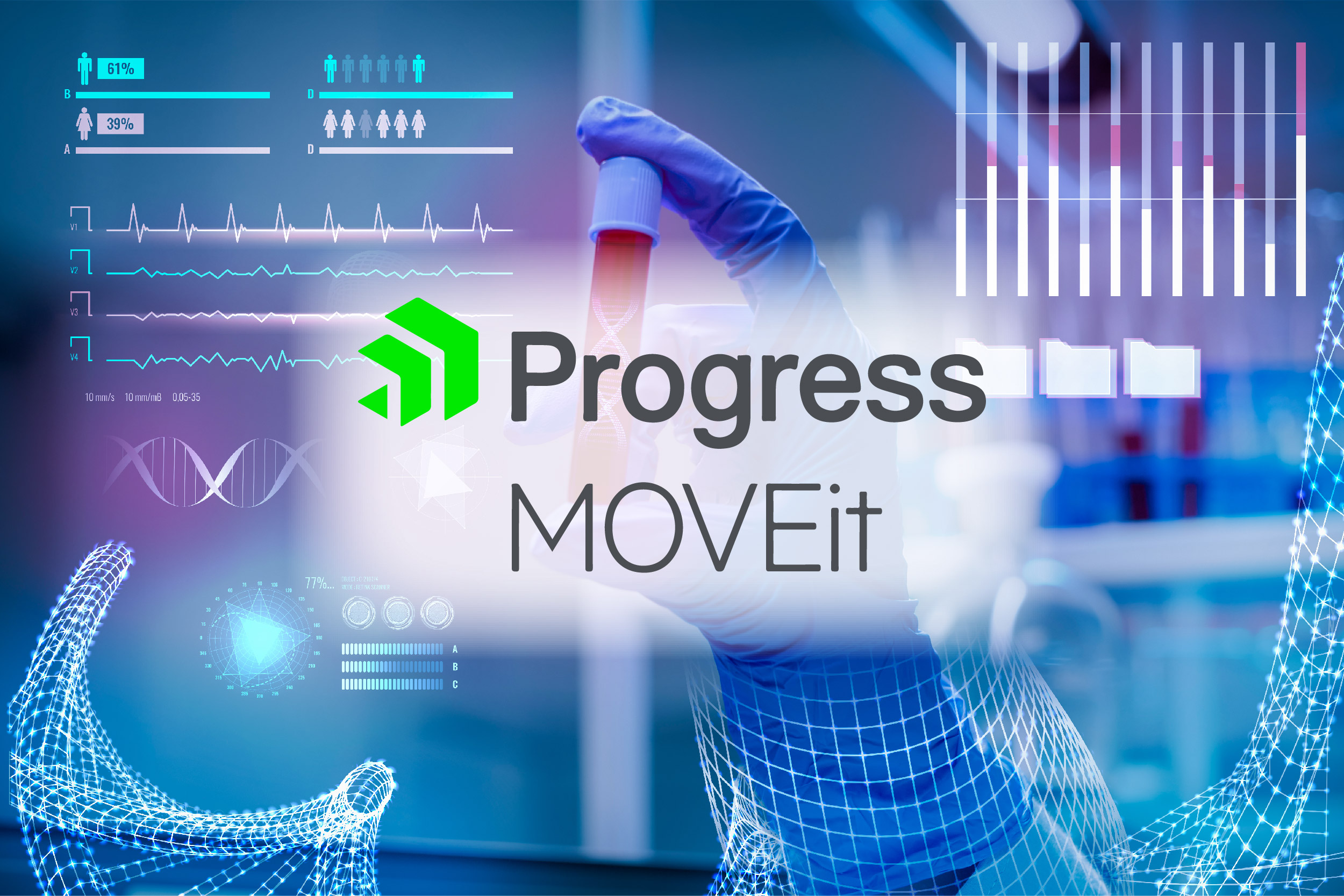 The Progress Moveet logo showcases a person with a test tube amidst the explosive alert of Colorado's 4 million victims experiencing massive data theft in the IBM MOVEit breach.