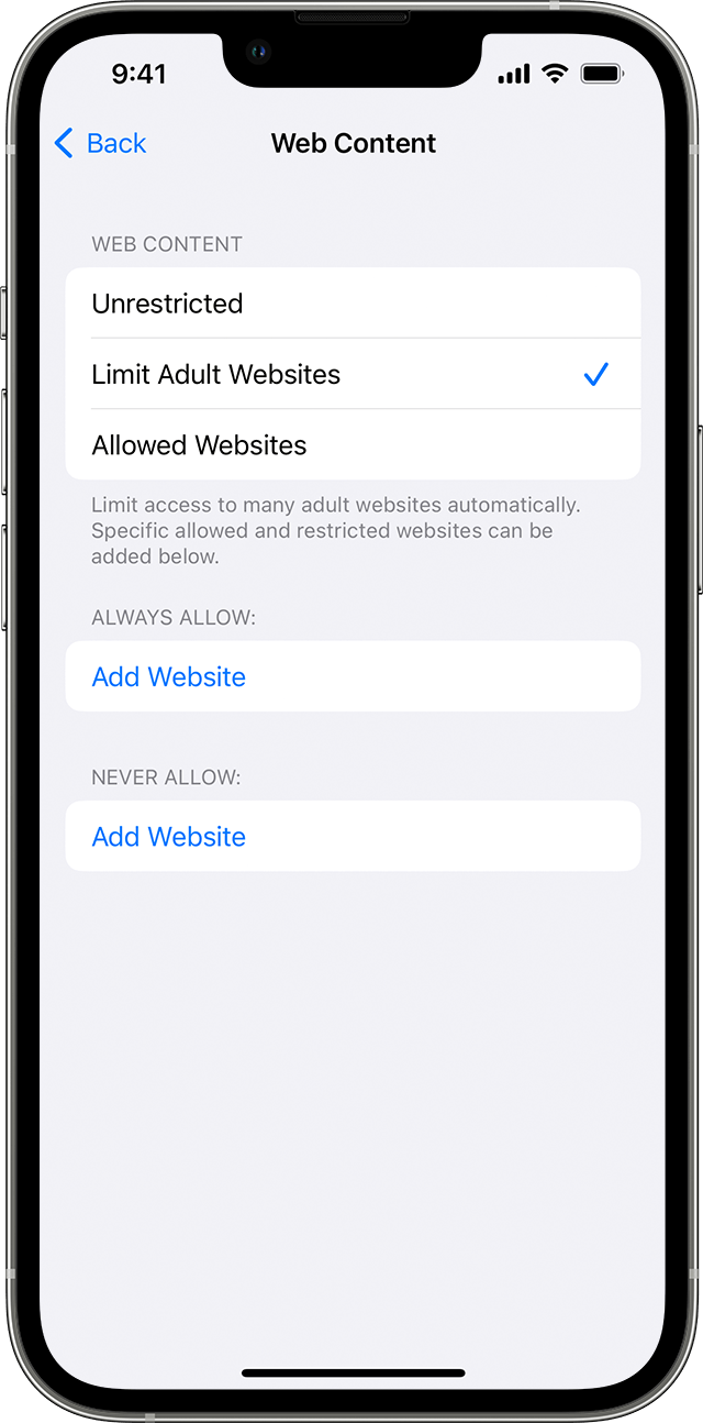 A screenshot demonstrating the web content settings on an iPhone, relevant for IT Consulting and Cybersecurity Solutions.