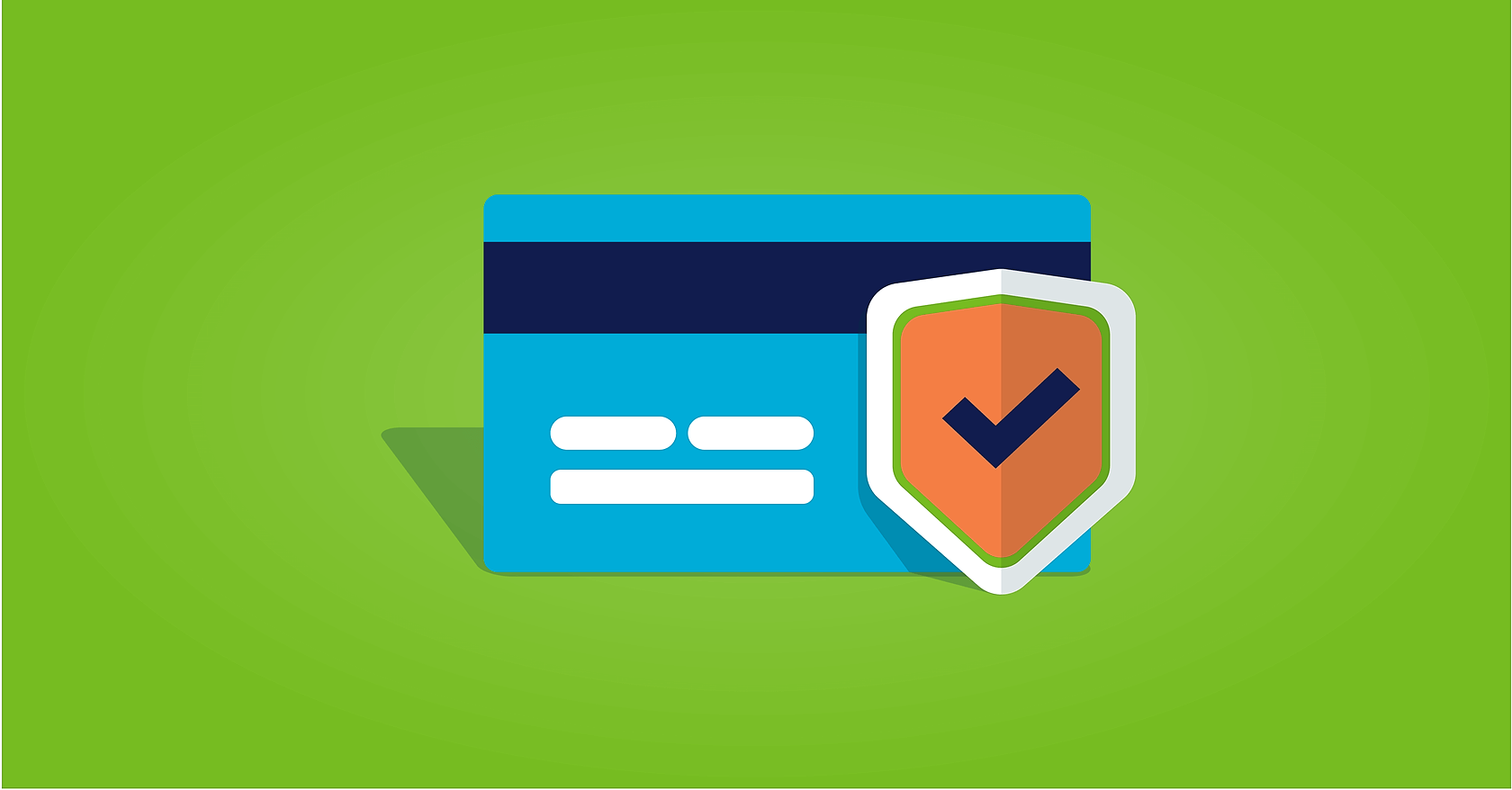 An icon of a credit card with a shield on it, representing cybersecurity solutions.
