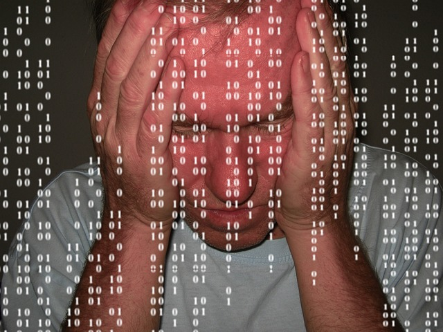 A man seeking IT Consulting support while facing a binary code.