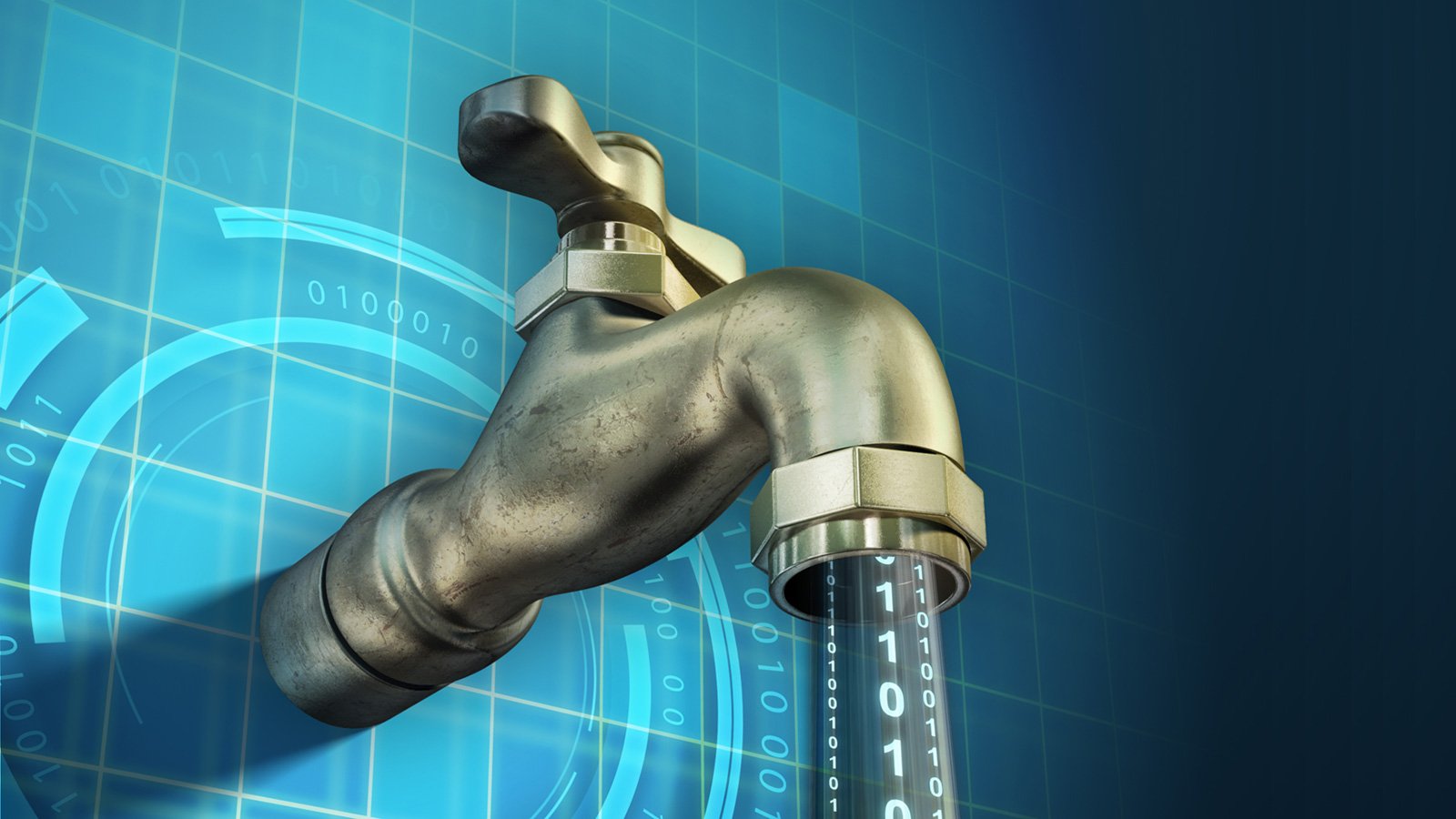 An image of a water tap with a blue background for Cybersecurity Solutions.