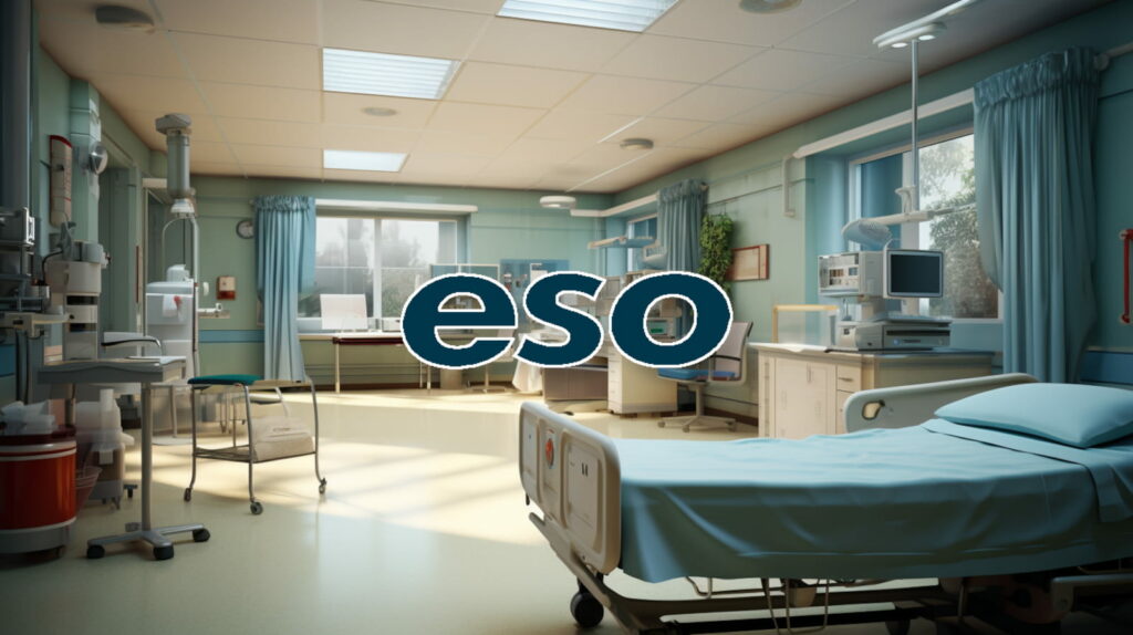 A hospital room with a prominently displayed sign reading "eso," raising concerns of a potential data breach.