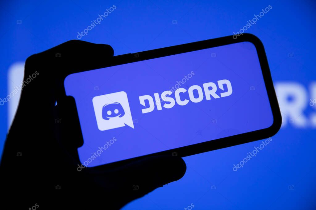 Discord social network logo on a smartphone