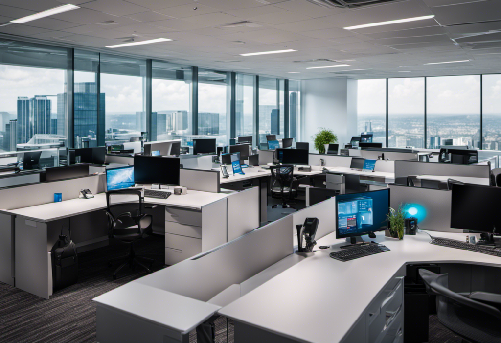 An office with multiple desks and monitors showcasing the efficiency and convenience of IT Managed Services.